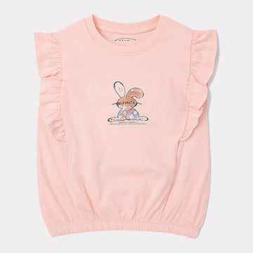 BABY PINK "RABBIT" PRINT T-SHIRT TOP FOR GIRLS